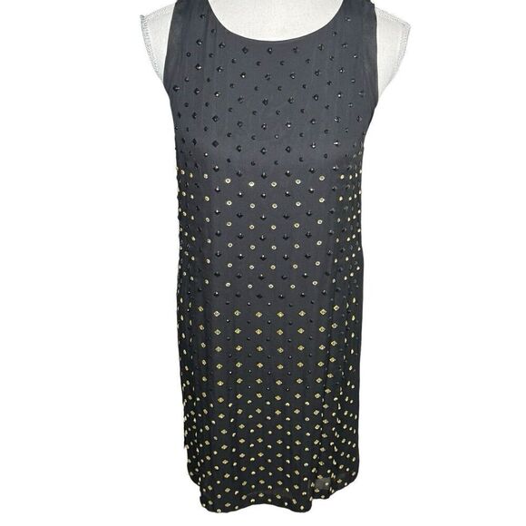 Diane von Furstenberg Ella Silk Mini Dress Size 6 Faceted Crystals Chiffon Black - Picture 2 of 11
